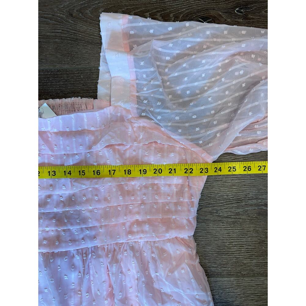 Andrée by Unit Pink Swiss Dot Smocked Babydoll Tunic Blouse Sheer Sleeves 2X - Picture 9 of 10